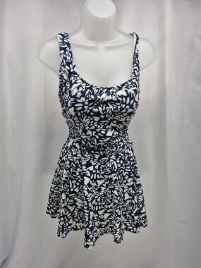 Shore Shapes Navy & White Abstract Print A-Line Swim Dress Size 14 Beach Summer